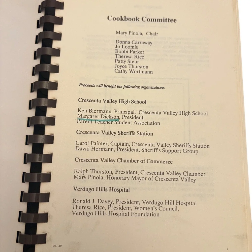 Cultural Heritage Cookbook 1989 Crescenta Valley California Community Recipes CV